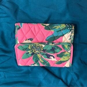 Vera Bradley Pink and Green Wallet with Tropical Print